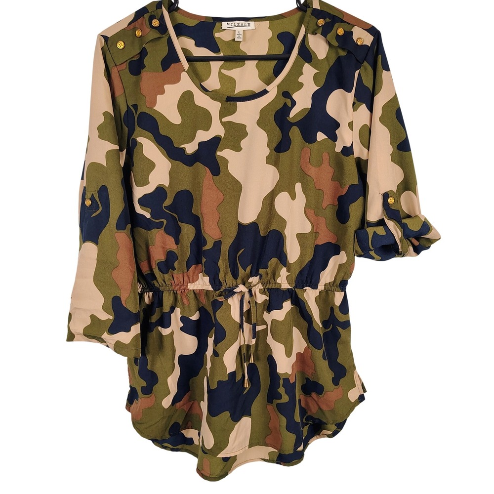Mileage Womens L Camo Print Blouse Multicolor military Gorpcore Utility earthy